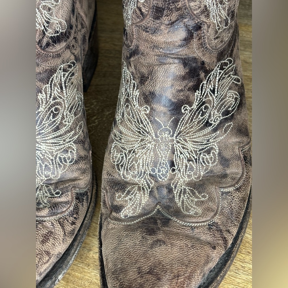 Old Gringo Brown Heeled Boots with Cream Embroidery 8.5 Butterfly - Picture 5 of 9